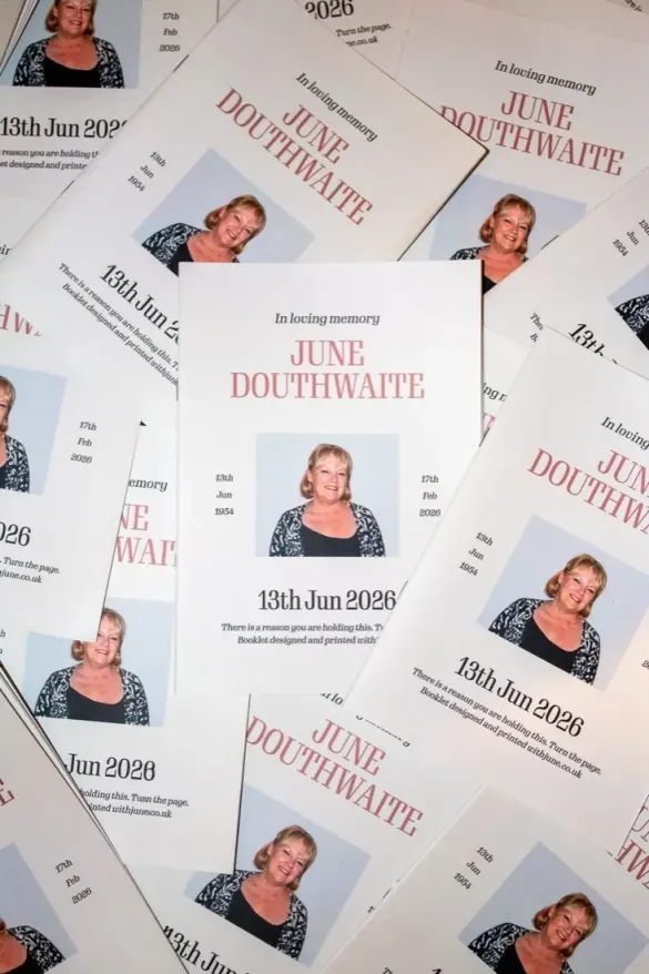 A batch of printed Order of Service booklets for June Douthwaite